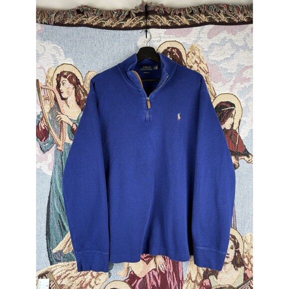 POLO Ralph Lauren Men's XXL 2XL Royal Blue Estate Rib Quarter Zip Pullover - Picture 1 of 9